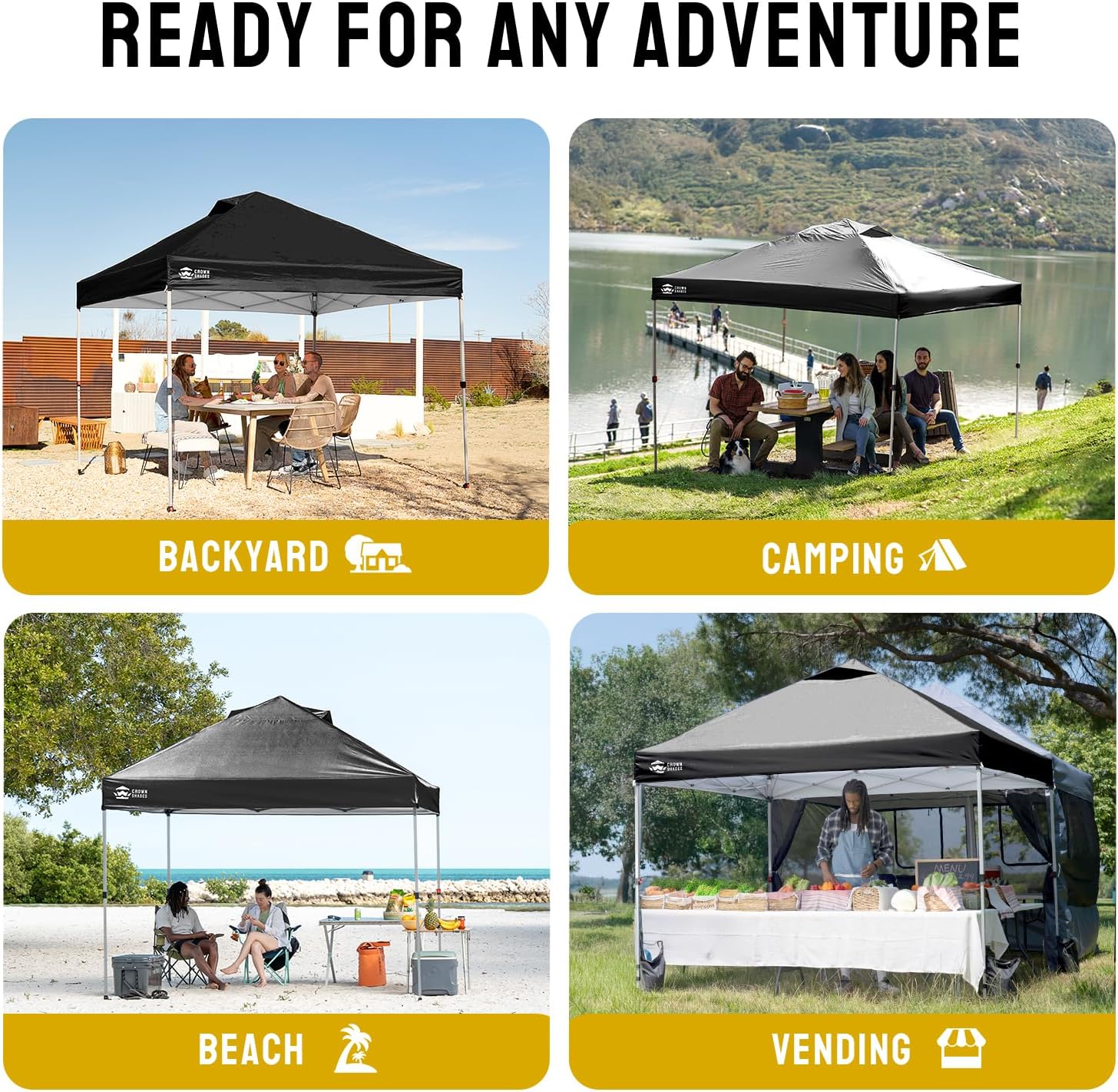 CROWN SHADES 10x10 Pop Up Canopy - Beach Tent with One Push Setup - Easy Outdoor Sun Shade for Events, Parties, Camping - Gazebo with STO-N-Go Cover Bag, Silver Coated Top, Grid White