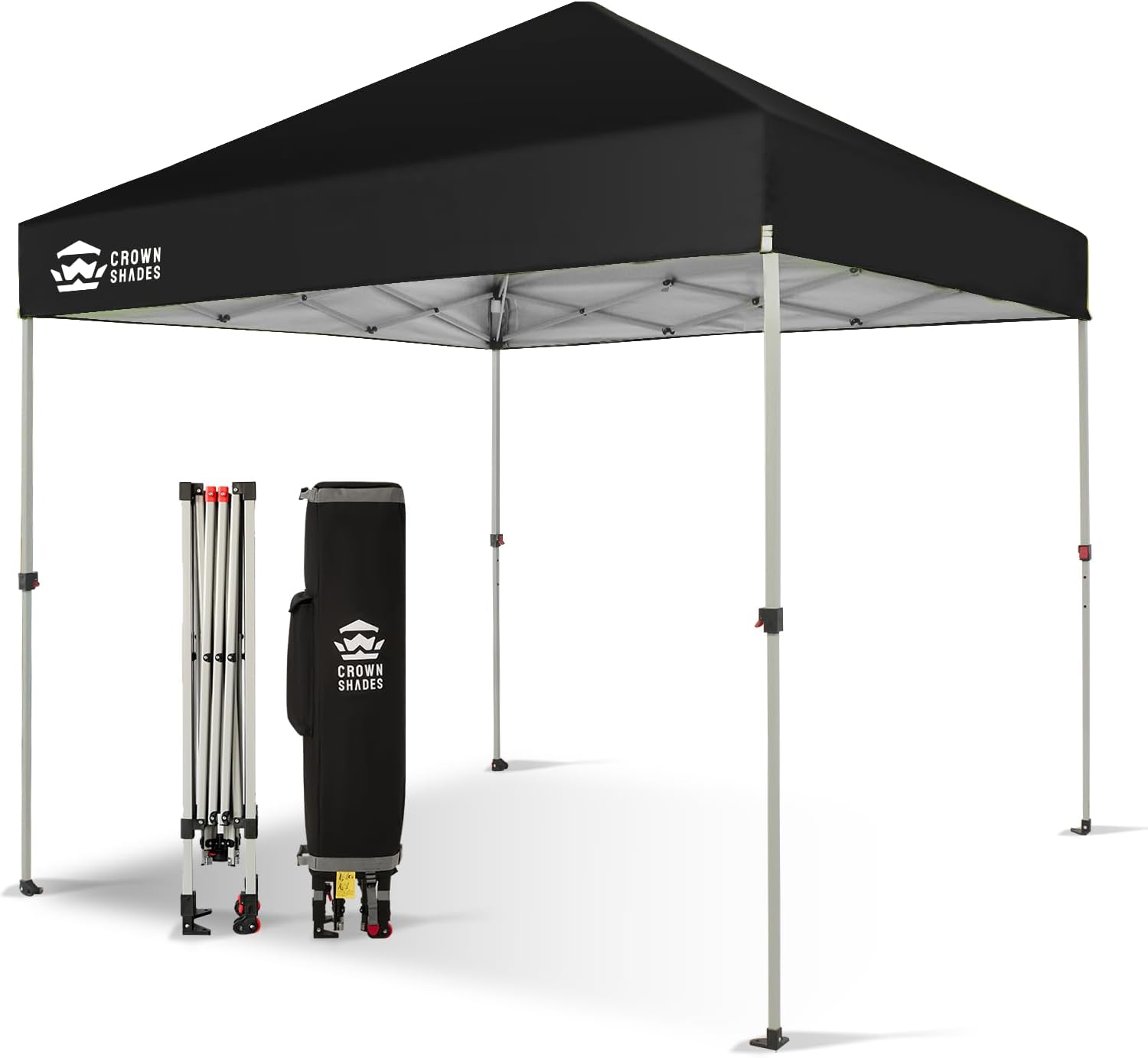 CROWN SHADES 10x10 Pop Up Canopy - Beach Tent with One Push Setup - Easy Outdoor Sun Shade for Events, Parties, Camping - Gazebo with STO-N-Go Cover Bag, Silver Coated Top, Grid White