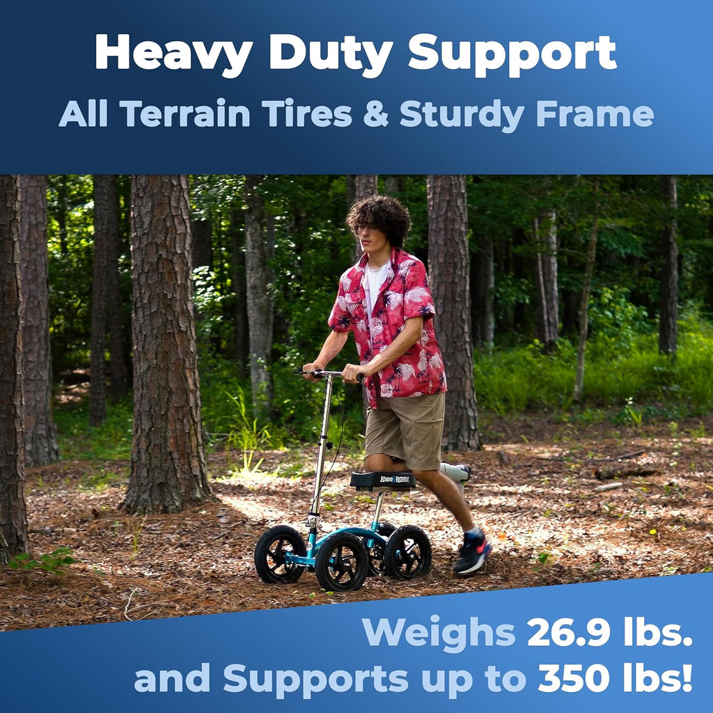 KneeRover Quad All Terrain Knee Scooter for Adults for Foot Surgery Heavy Duty Knee Walker for Broken Ankle Foot Injuries Recovery - Leg Scooter Best Knee Crutch Alternative (Metallic Blue)