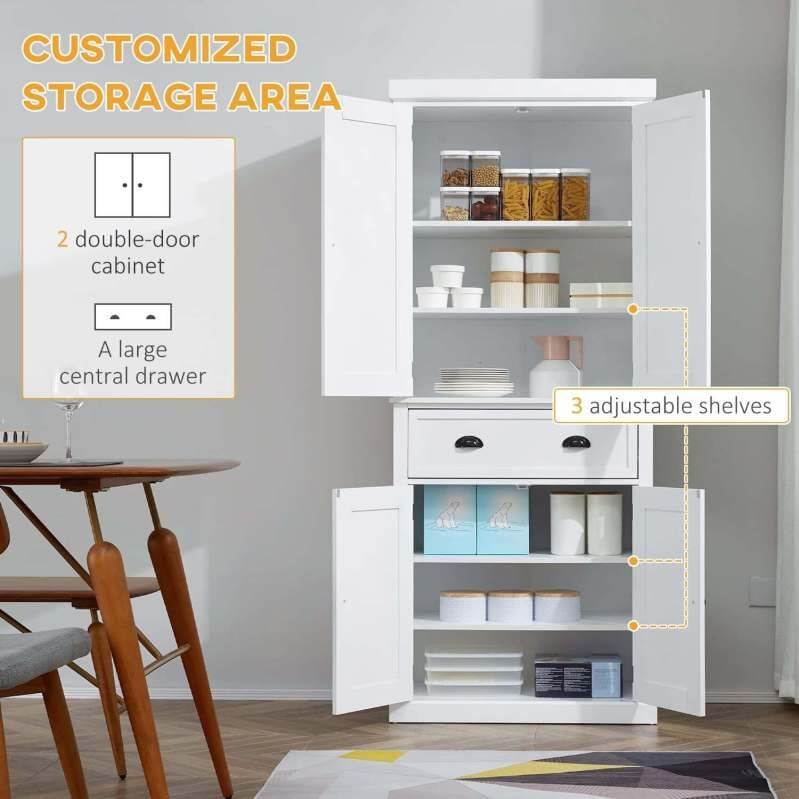 72" Traditional Freestanding Kitchen Pantry Cupboard with 2 Cabinets