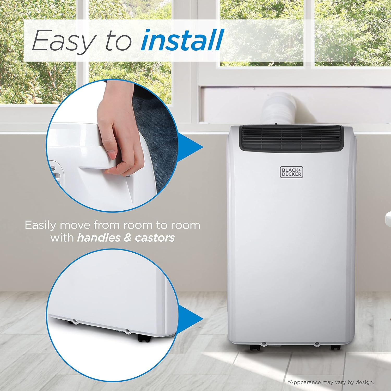 BLACK+DECKER Smart Portable Air Conditioner with Heat, 14,000 BTU ASHRAE 128 (10,000 BTU DOE) Cooling, 12,000 BTU Heating for Rooms up to 700 Sq. Ft., Follow Me Remote, BPACT14HWT, White