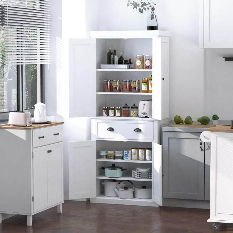 72" Traditional Freestanding Kitchen Pantry Cupboard with 2 Cabinets
