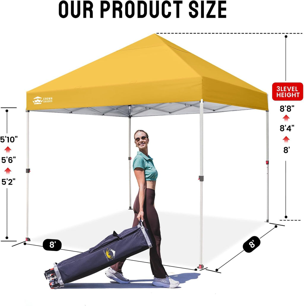 CROWN SHADES 10x10 Pop Up Canopy - Beach Tent with One Push Setup - Easy Outdoor Sun Shade for Events, Parties, Camping - Gazebo with STO-N-Go Cover Bag, Silver Coated Top, Grid White