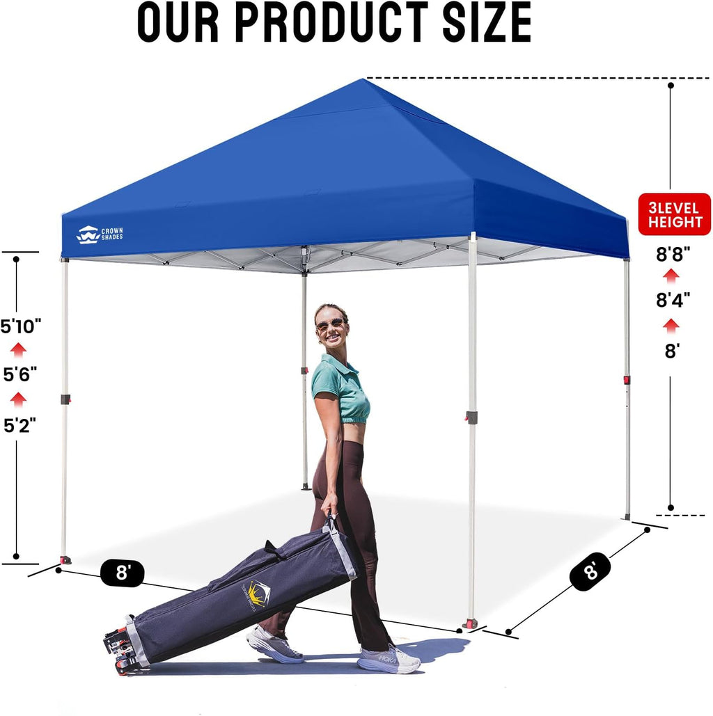 CROWN SHADES 10x10 Pop Up Canopy - Beach Tent with One Push Setup - Easy Outdoor Sun Shade for Events, Parties, Camping - Gazebo with STO-N-Go Cover Bag, Silver Coated Top, Grid White