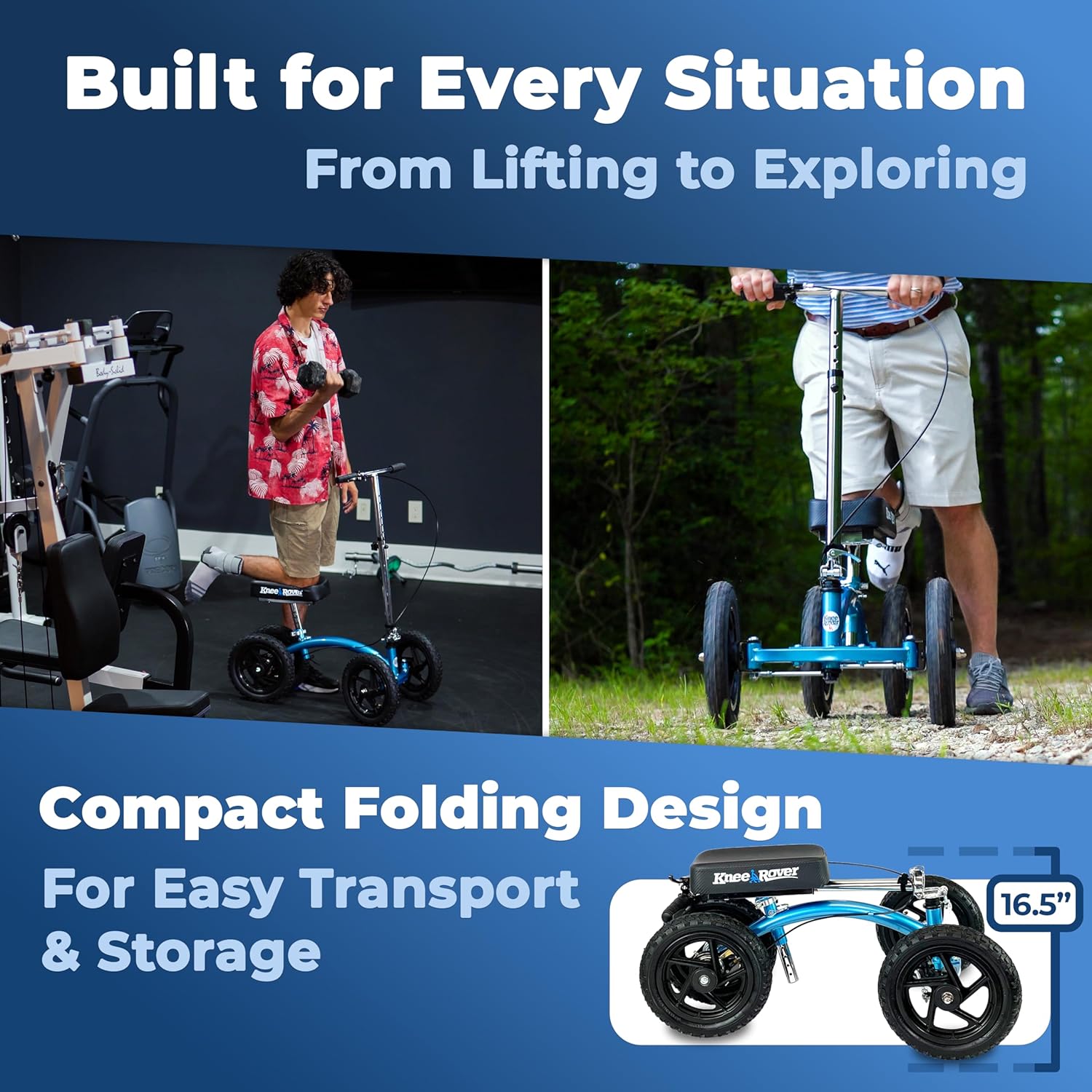 KneeRover Quad All Terrain Knee Scooter for Adults for Foot Surgery Heavy Duty Knee Walker for Broken Ankle Foot Injuries Recovery - Leg Scooter Best Knee Crutch Alternative (Metallic Blue)