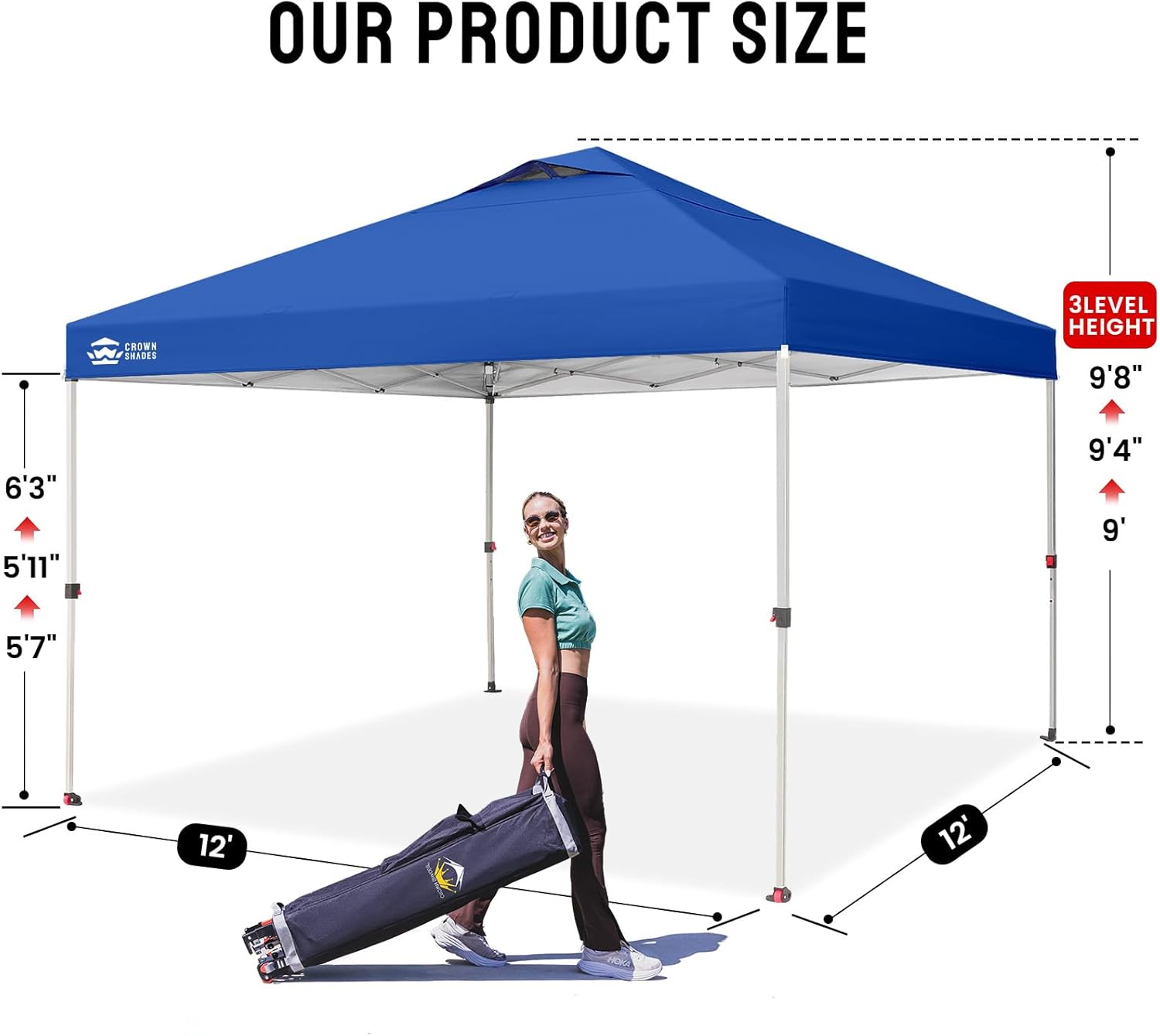 CROWN SHADES 10x10 Pop Up Canopy - Beach Tent with One Push Setup - Easy Outdoor Sun Shade for Events, Parties, Camping - Gazebo with STO-N-Go Cover Bag, Silver Coated Top, Grid White