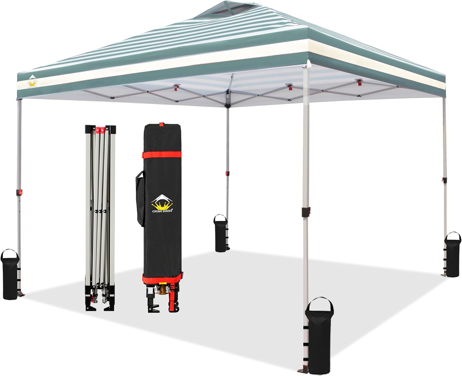 CROWN SHADES 10x10 Pop Up Canopy - Beach Tent with One Push Setup - Easy Outdoor Sun Shade for Events, Parties, Camping - Gazebo with STO-N-Go Cover Bag, Silver Coated Top, Grid White