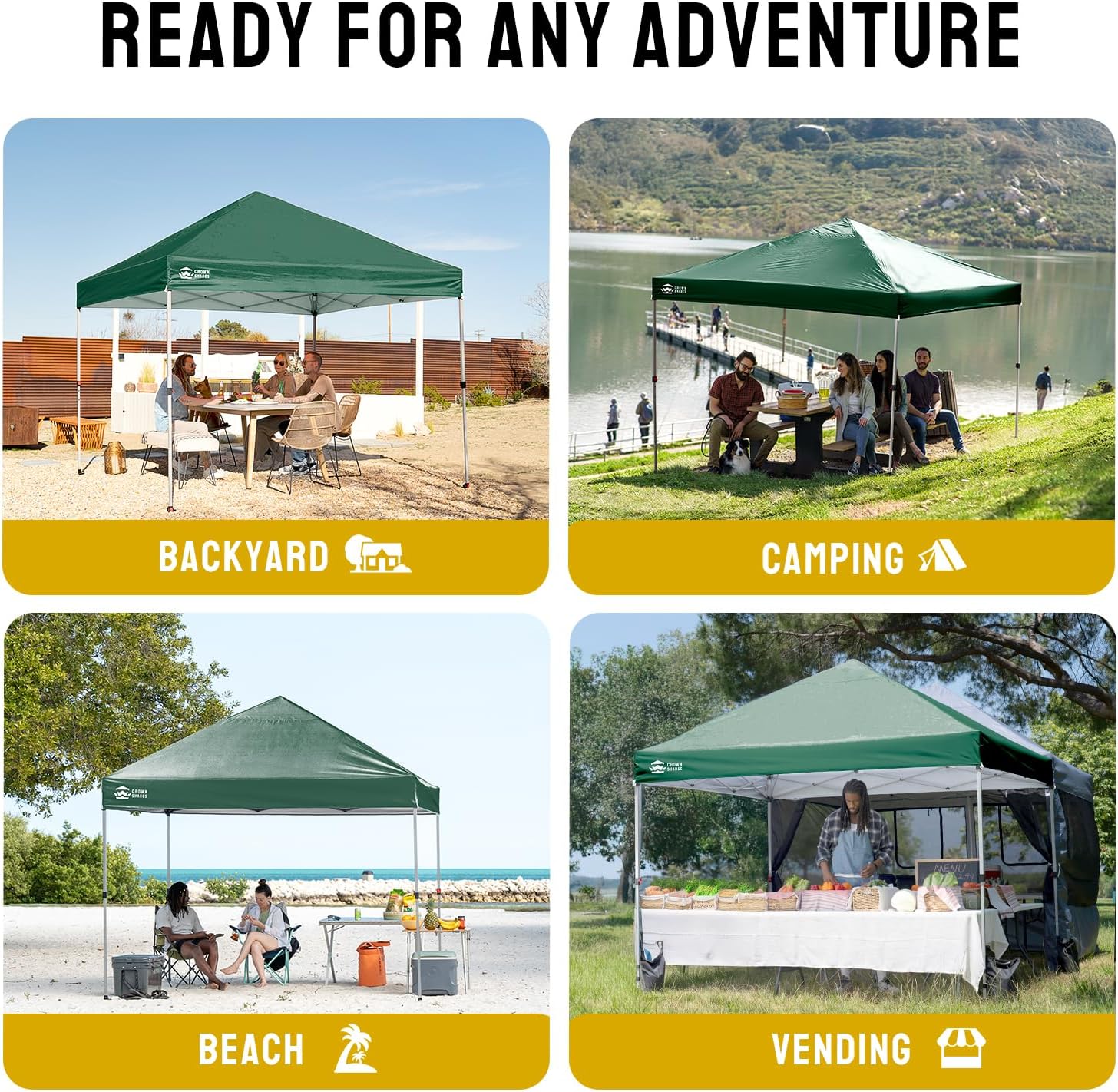 CROWN SHADES 10x10 Pop Up Canopy - Beach Tent with One Push Setup - Easy Outdoor Sun Shade for Events, Parties, Camping - Gazebo with STO-N-Go Cover Bag, Silver Coated Top, Grid White