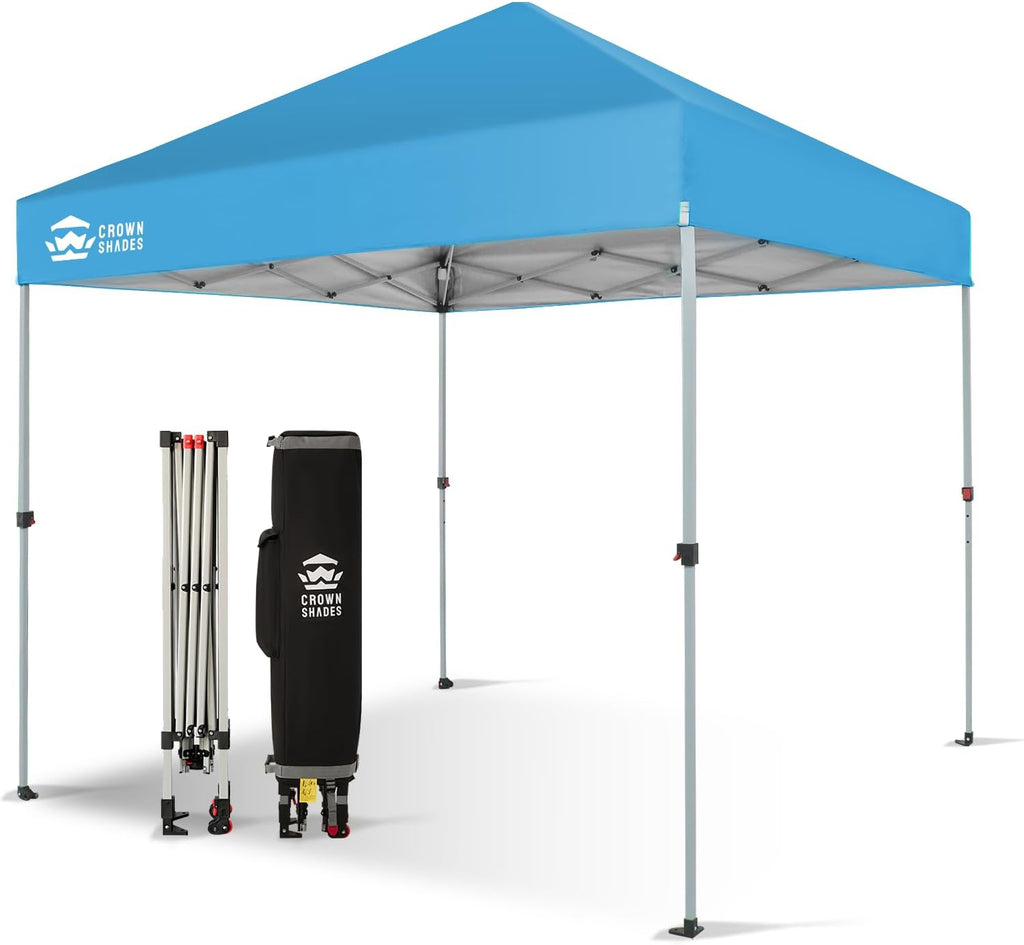 CROWN SHADES 10x10 Pop Up Canopy - Beach Tent with One Push Setup - Easy Outdoor Sun Shade for Events, Parties, Camping - Gazebo with STO-N-Go Cover Bag, Silver Coated Top, Grid White