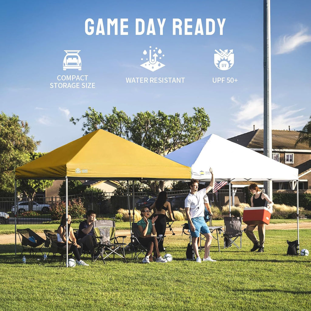 CROWN SHADES 10x10 Pop Up Canopy - Beach Tent with One Push Setup - Easy Outdoor Sun Shade for Events, Parties, Camping - Gazebo with STO-N-Go Cover Bag, Silver Coated Top, Grid White