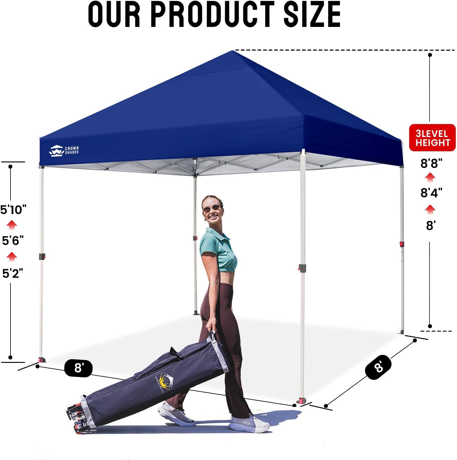 CROWN SHADES 10x10 Pop Up Canopy - Beach Tent with One Push Setup - Easy Outdoor Sun Shade for Events, Parties, Camping - Gazebo with STO-N-Go Cover Bag, Silver Coated Top, Grid White