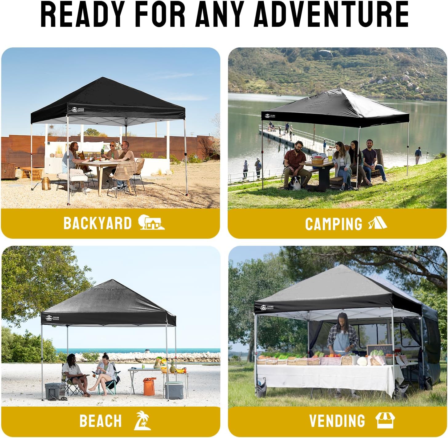 CROWN SHADES 10x10 Pop Up Canopy - Beach Tent with One Push Setup - Easy Outdoor Sun Shade for Events, Parties, Camping - Gazebo with STO-N-Go Cover Bag, Silver Coated Top, Grid White