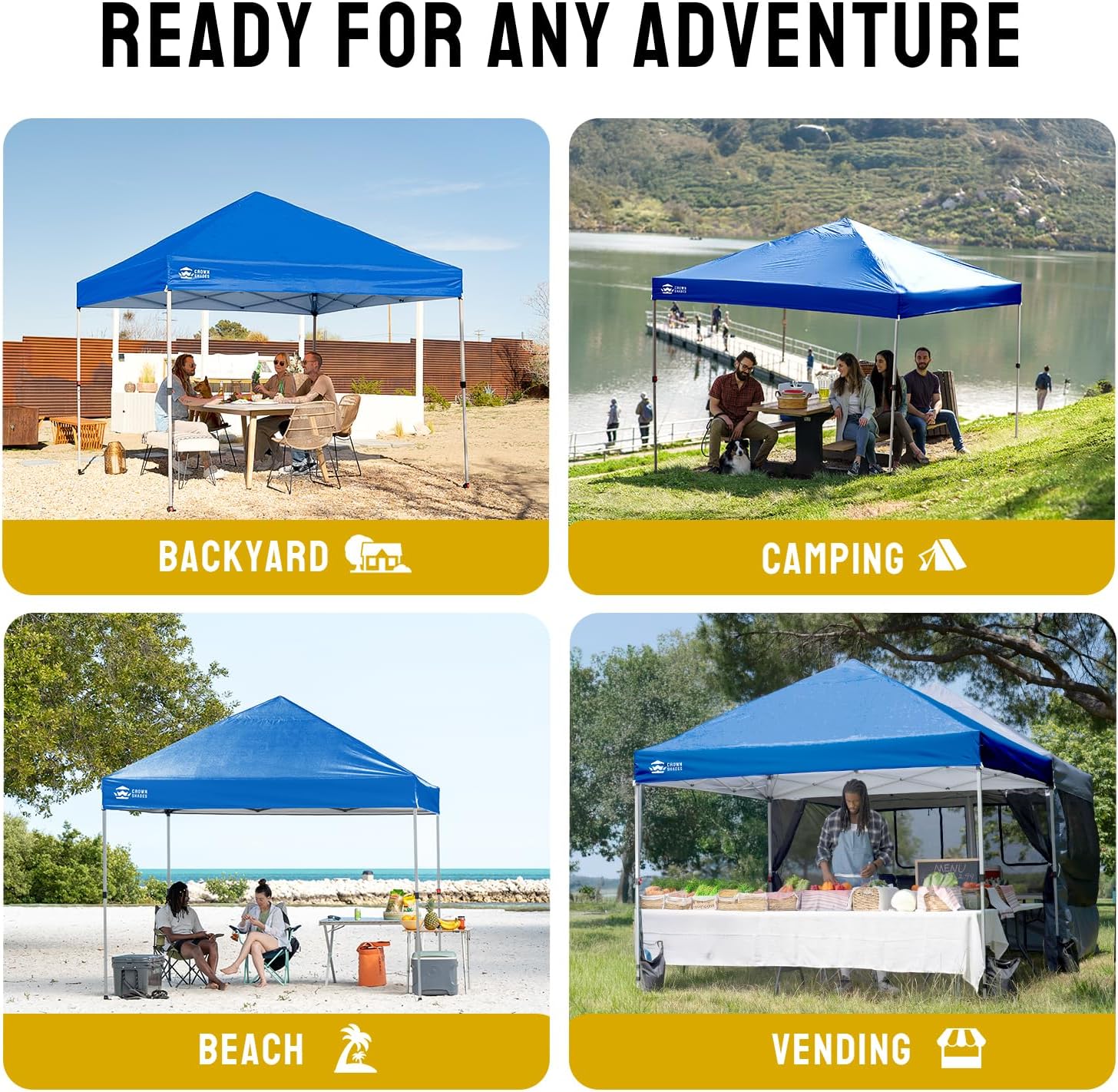 CROWN SHADES 10x10 Pop Up Canopy - Beach Tent with One Push Setup - Easy Outdoor Sun Shade for Events, Parties, Camping - Gazebo with STO-N-Go Cover Bag, Silver Coated Top, Grid White