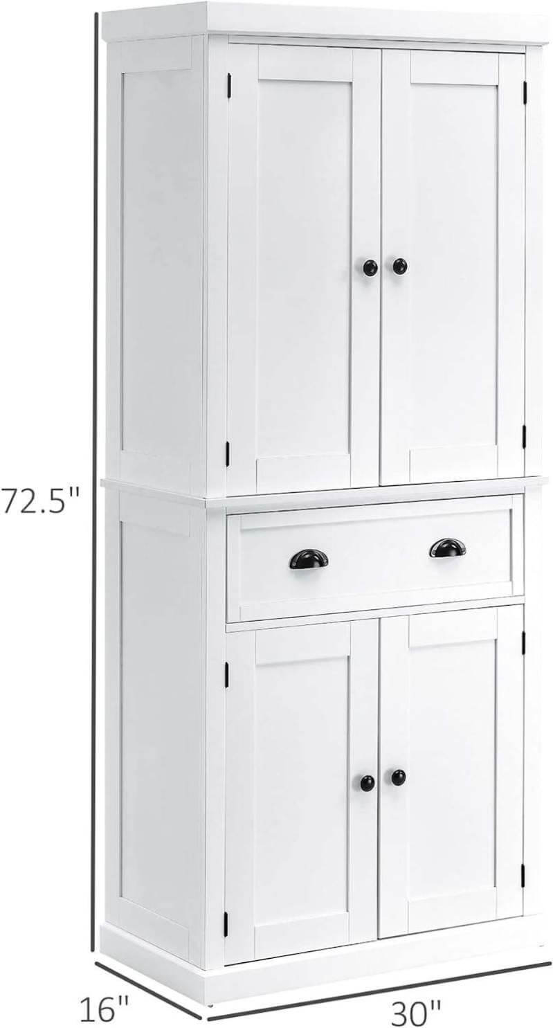 72" Traditional Freestanding Kitchen Pantry Cupboard with 2 Cabinets