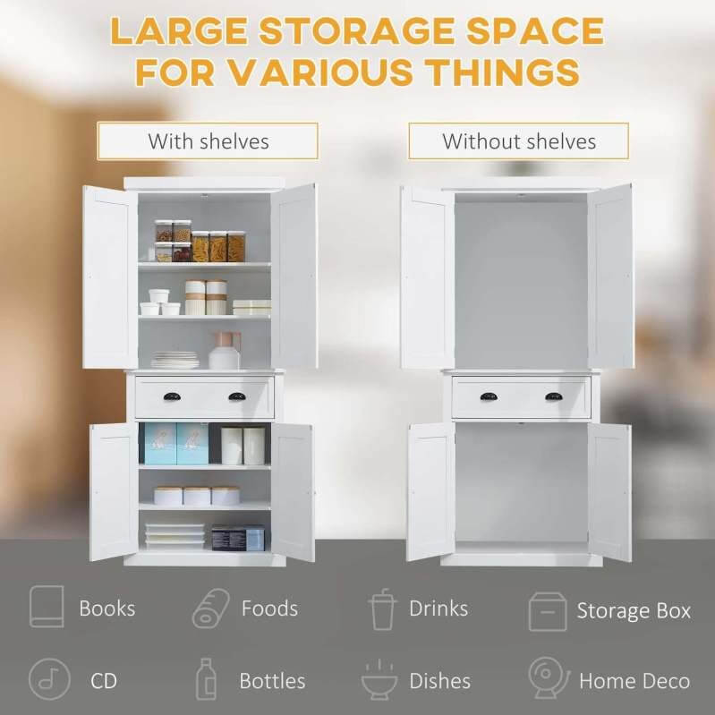 72" Traditional Freestanding Kitchen Pantry Cupboard with 2 Cabinets