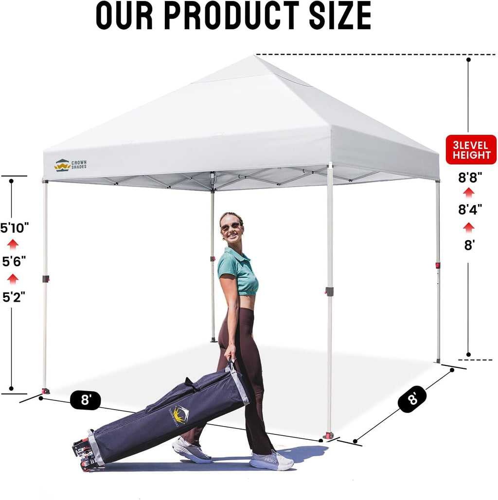 CROWN SHADES 10x10 Pop Up Canopy - Beach Tent with One Push Setup - Easy Outdoor Sun Shade for Events, Parties, Camping - Gazebo with STO-N-Go Cover Bag, Silver Coated Top, Grid White