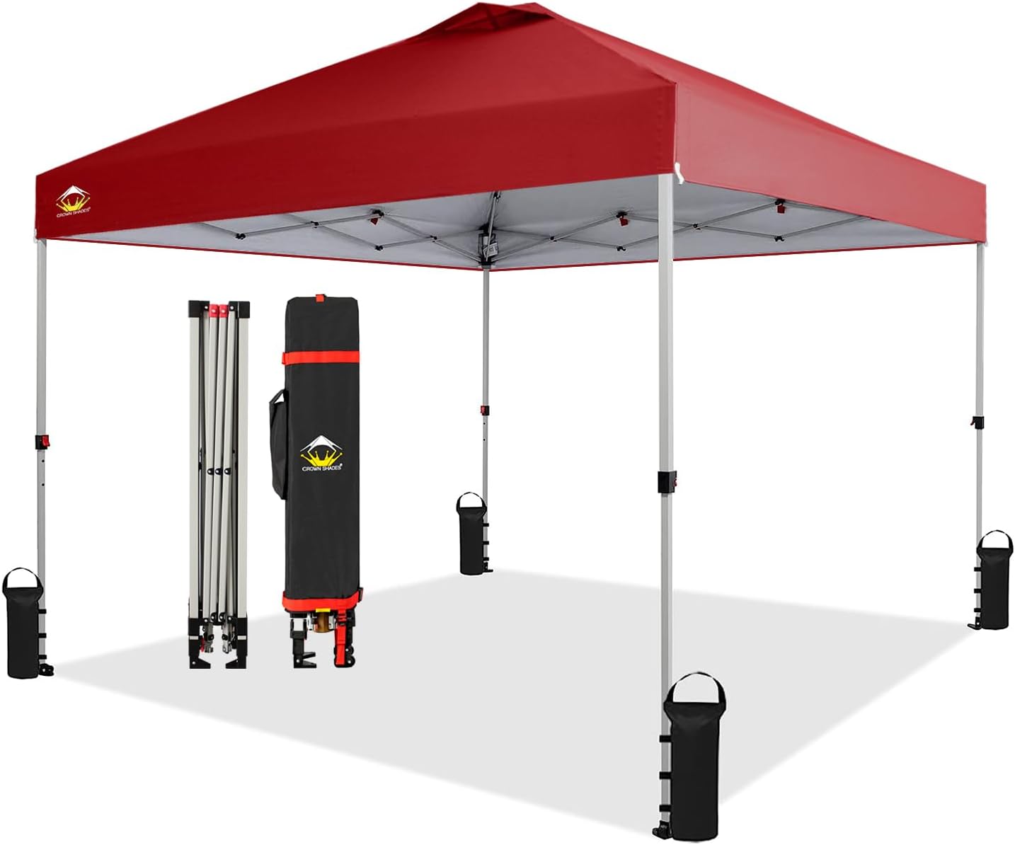 CROWN SHADES 10x10 Pop Up Canopy - Beach Tent with One Push Setup - Easy Outdoor Sun Shade for Events, Parties, Camping - Gazebo with STO-N-Go Cover Bag, Silver Coated Top, Grid White