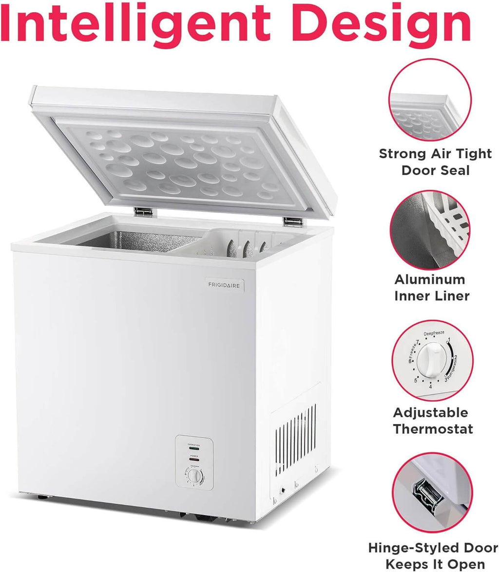 Frigidaire Chest Deep Freezer, 2.0 Cu. Ft. Capacity, Adjustable Thermostat-Removable Vinyl Coated Wire Basket-Easy Defrost Drain- Garage Ready- Pearl White