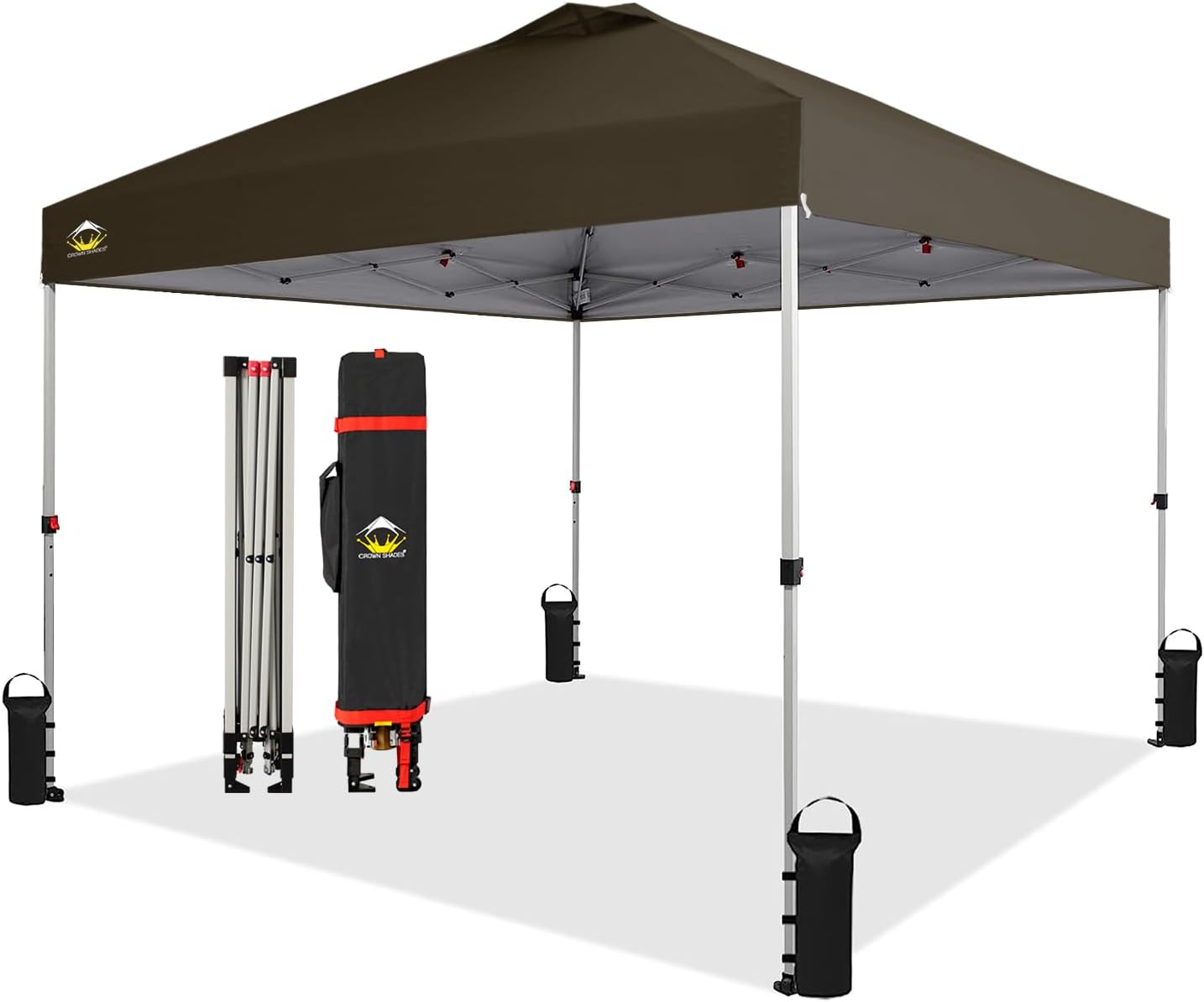 CROWN SHADES 10x10 Pop Up Canopy - Beach Tent with One Push Setup - Easy Outdoor Sun Shade for Events, Parties, Camping - Gazebo with STO-N-Go Cover Bag, Silver Coated Top, Grid White