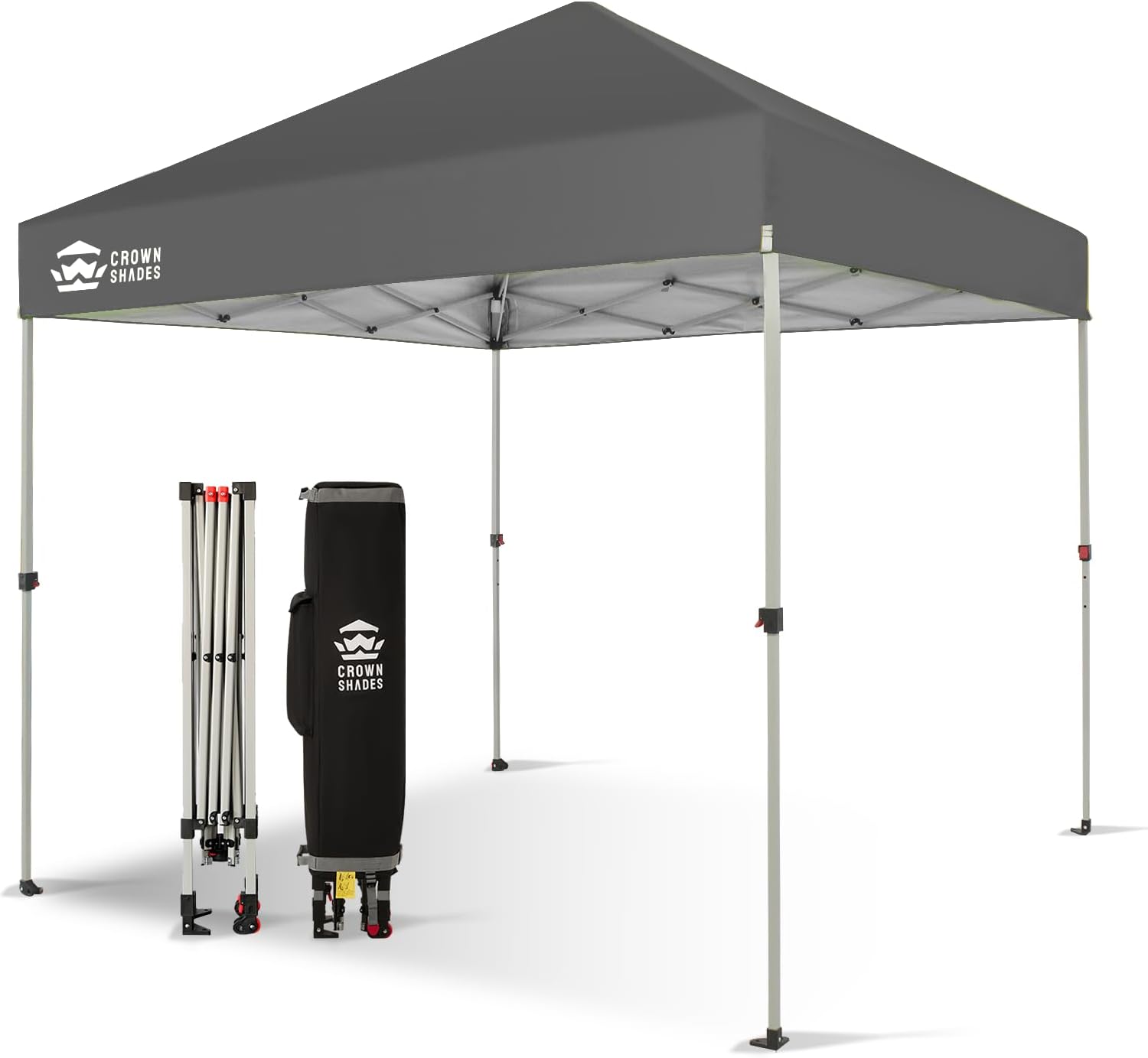CROWN SHADES 10x10 Pop Up Canopy - Beach Tent with One Push Setup - Easy Outdoor Sun Shade for Events, Parties, Camping - Gazebo with STO-N-Go Cover Bag, Silver Coated Top, Grid White