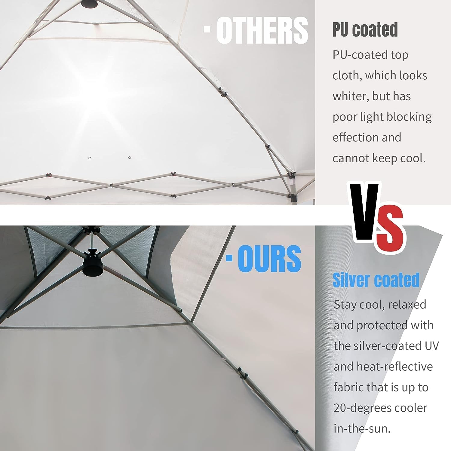 CROWN SHADES 10x10 Pop Up Canopy - Beach Tent with One Push Setup - Easy Outdoor Sun Shade for Events, Parties, Camping - Gazebo with STO-N-Go Cover Bag, Silver Coated Top, Grid White