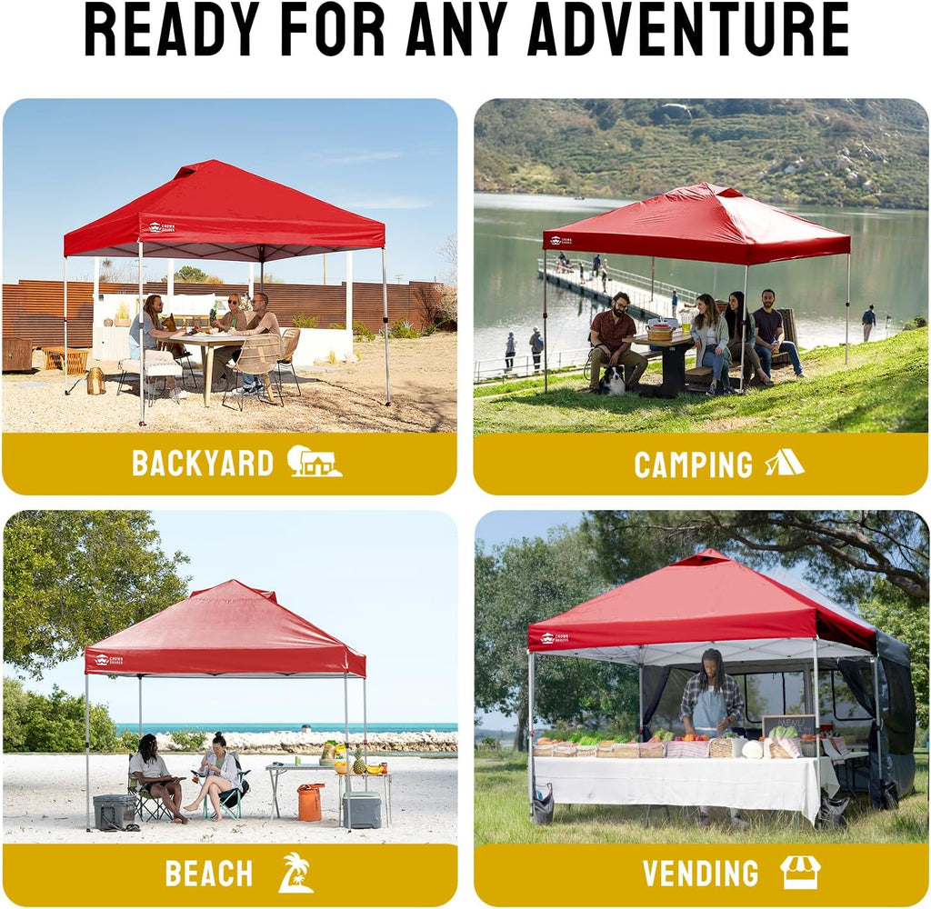 CROWN SHADES 10x10 Pop Up Canopy - Beach Tent with One Push Setup - Easy Outdoor Sun Shade for Events, Parties, Camping - Gazebo with STO-N-Go Cover Bag, Silver Coated Top, Grid White