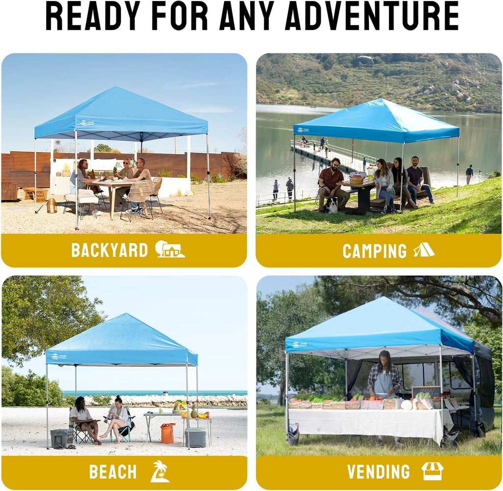 CROWN SHADES 10x10 Pop Up Canopy - Beach Tent with One Push Setup - Easy Outdoor Sun Shade for Events, Parties, Camping - Gazebo with STO-N-Go Cover Bag, Silver Coated Top, Grid White