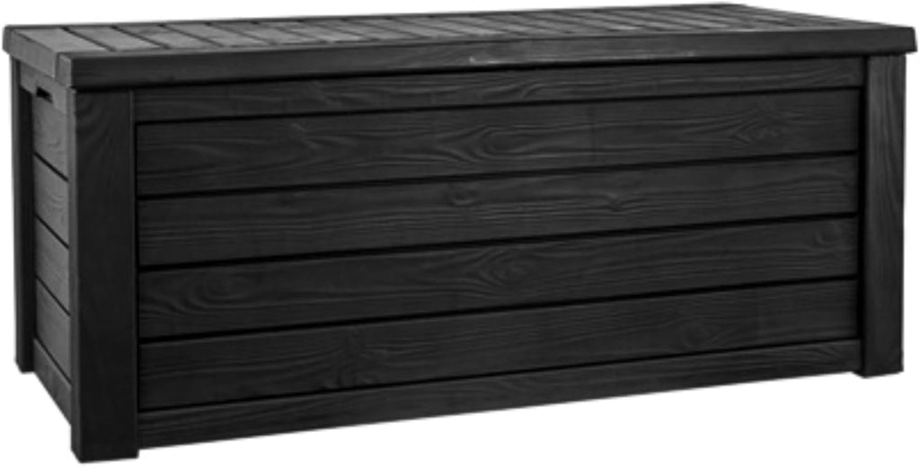 Keter Outdoor Storage Deck Box, 150 Gallon Resin Patio Bin & Bench, Wood Grain, Brown