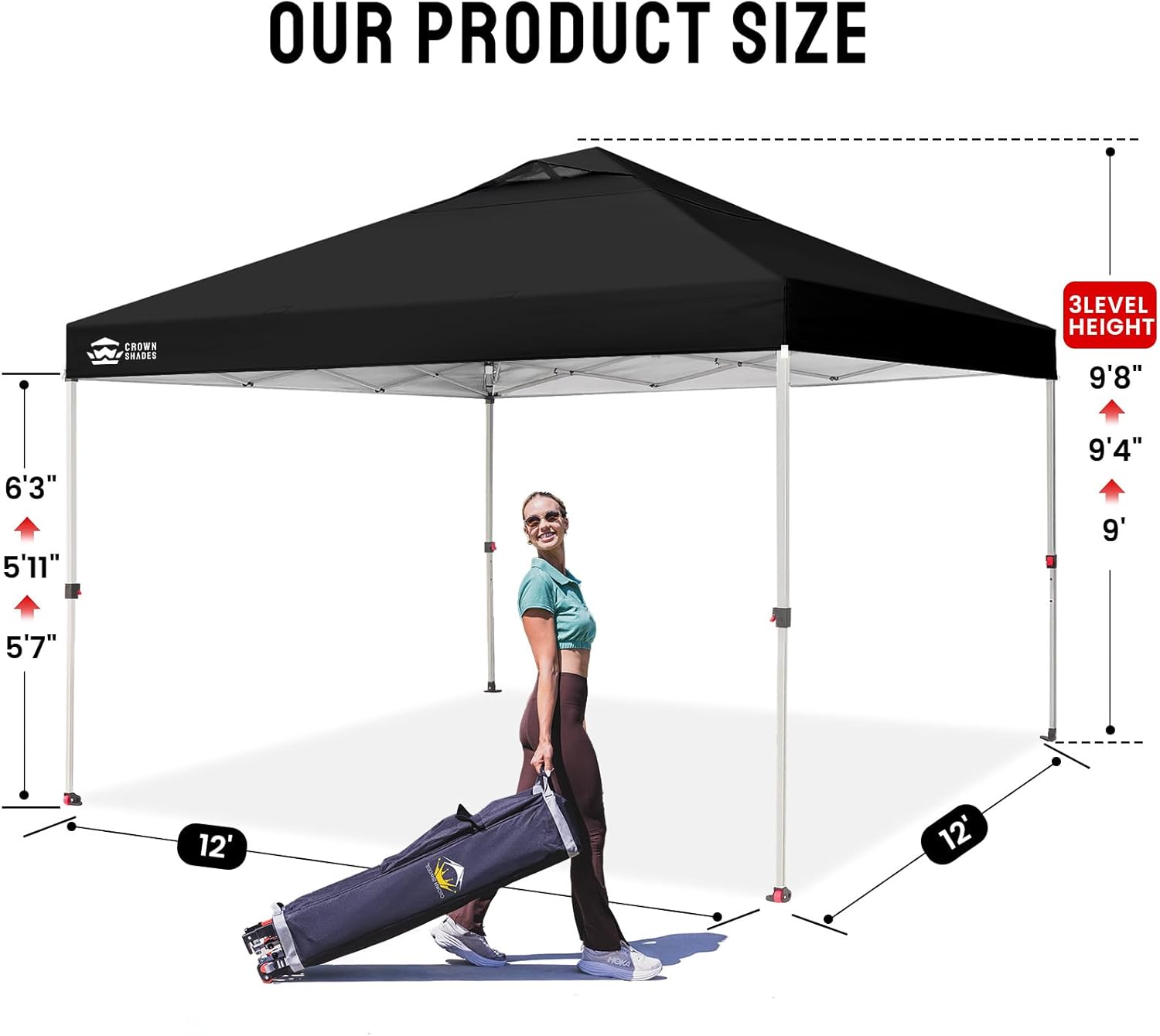 CROWN SHADES 10x10 Pop Up Canopy - Beach Tent with One Push Setup - Easy Outdoor Sun Shade for Events, Parties, Camping - Gazebo with STO-N-Go Cover Bag, Silver Coated Top, Grid White