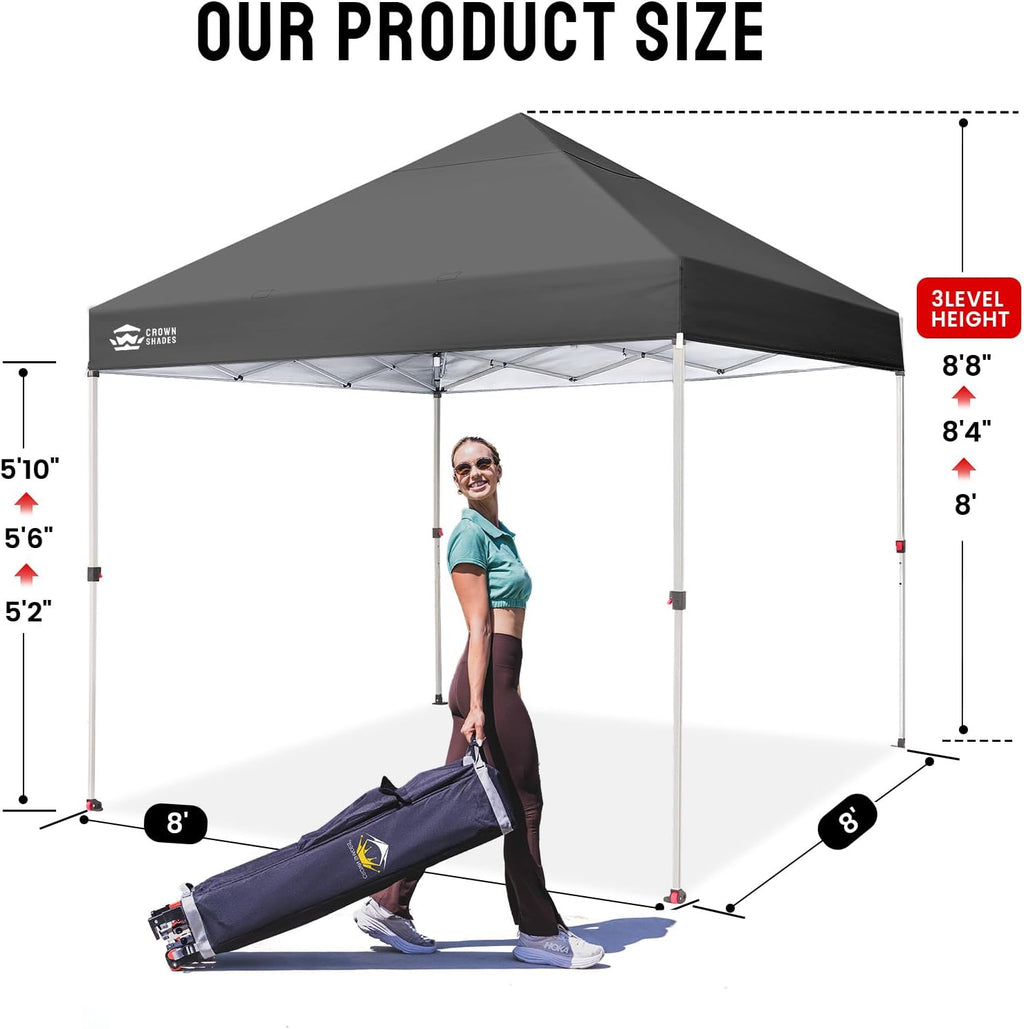 CROWN SHADES 10x10 Pop Up Canopy - Beach Tent with One Push Setup - Easy Outdoor Sun Shade for Events, Parties, Camping - Gazebo with STO-N-Go Cover Bag, Silver Coated Top, Grid White
