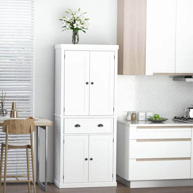 72" Traditional Freestanding Kitchen Pantry Cupboard with 2 Cabinets
