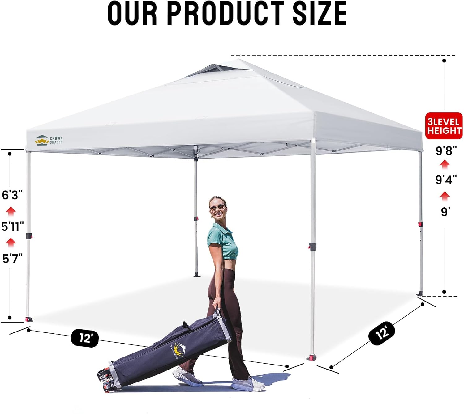 CROWN SHADES 10x10 Pop Up Canopy - Beach Tent with One Push Setup - Easy Outdoor Sun Shade for Events, Parties, Camping - Gazebo with STO-N-Go Cover Bag, Silver Coated Top, Grid White
