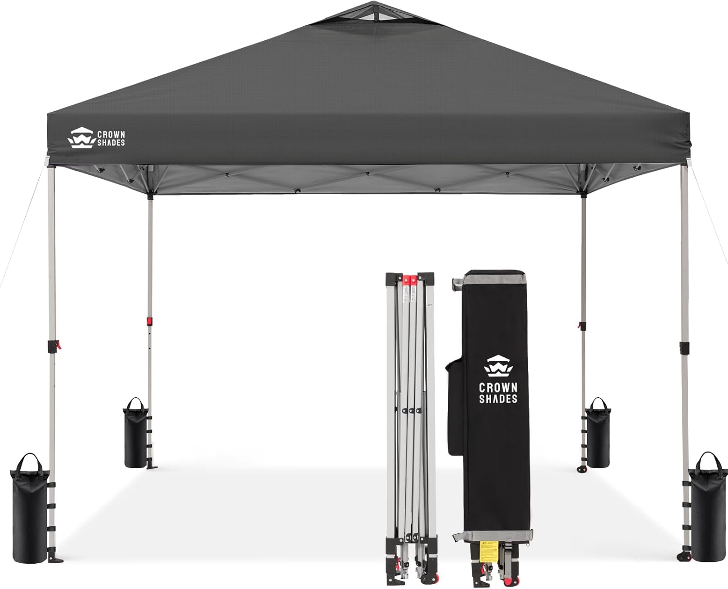 CROWN SHADES 10x10 Pop Up Canopy - Beach Tent with One Push Setup - Easy Outdoor Sun Shade for Events, Parties, Camping - Gazebo with STO-N-Go Cover Bag, Silver Coated Top, Grid White