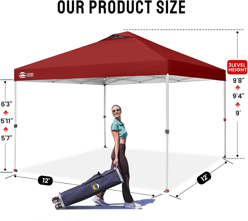 CROWN SHADES 10x10 Pop Up Canopy - Beach Tent with One Push Setup - Easy Outdoor Sun Shade for Events, Parties, Camping - Gazebo with STO-N-Go Cover Bag, Silver Coated Top, Grid White