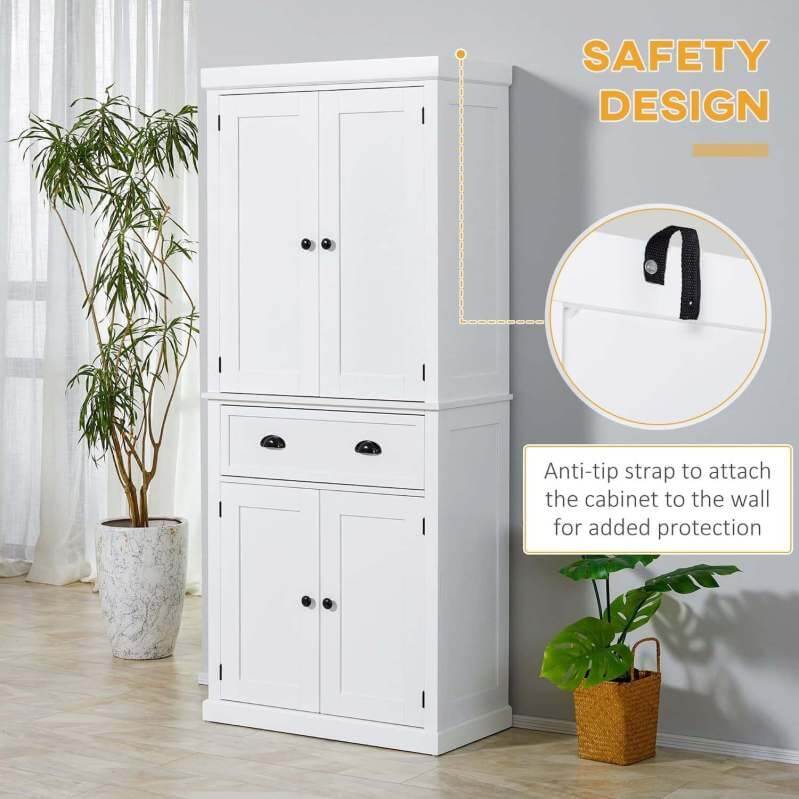 72" Traditional Freestanding Kitchen Pantry Cupboard with 2 Cabinets