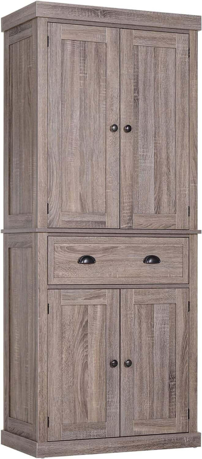 72" Traditional Freestanding Kitchen Pantry Cupboard with 2 Cabinets