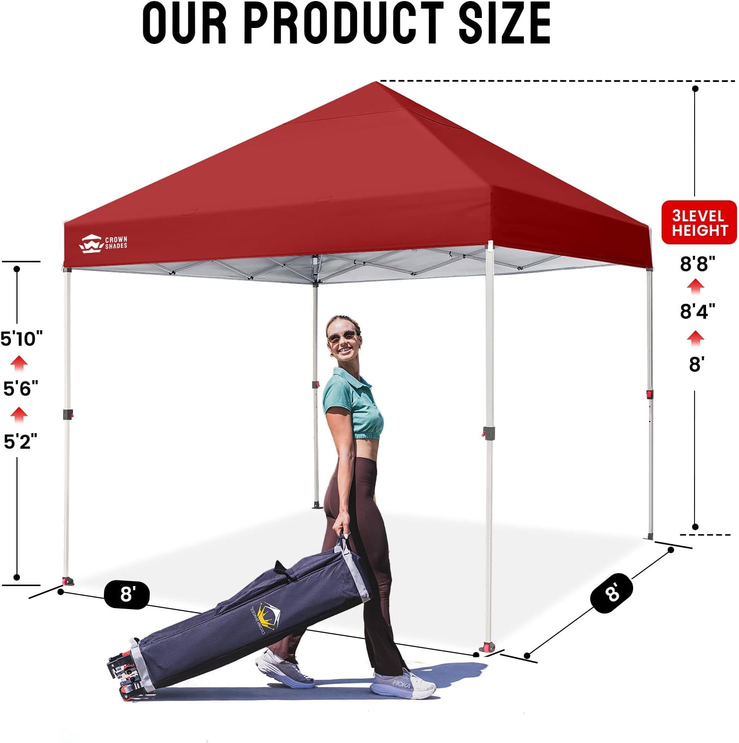 CROWN SHADES 10x10 Pop Up Canopy - Beach Tent with One Push Setup - Easy Outdoor Sun Shade for Events, Parties, Camping - Gazebo with STO-N-Go Cover Bag, Silver Coated Top, Grid White