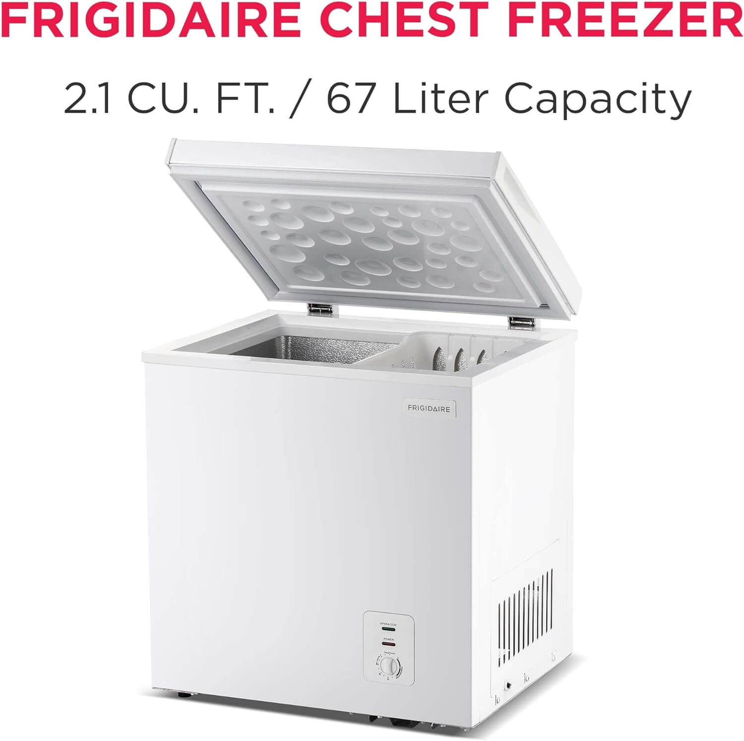 Frigidaire Chest Deep Freezer, 2.0 Cu. Ft. Capacity, Adjustable Thermostat-Removable Vinyl Coated Wire Basket-Easy Defrost Drain- Garage Ready- Pearl White