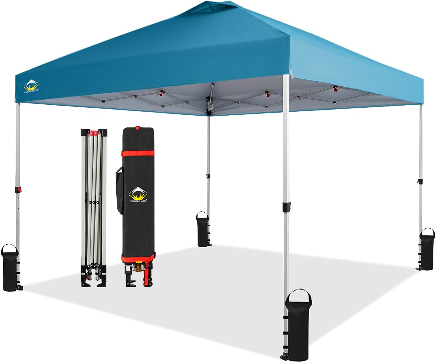 CROWN SHADES 10x10 Pop Up Canopy - Beach Tent with One Push Setup - Easy Outdoor Sun Shade for Events, Parties, Camping - Gazebo with STO-N-Go Cover Bag, Silver Coated Top, Grid White