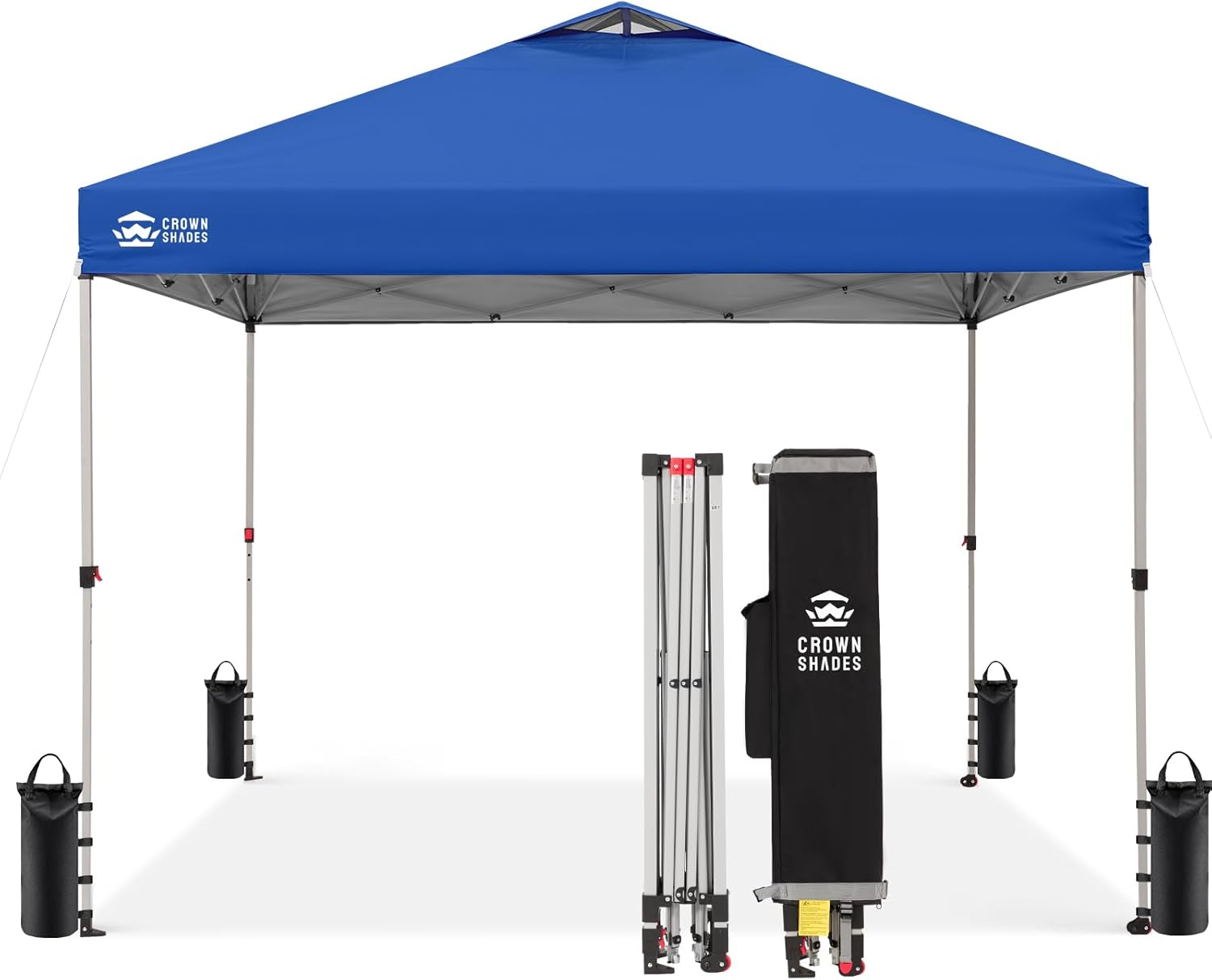 CROWN SHADES 10x10 Pop Up Canopy - Beach Tent with One Push Setup - Easy Outdoor Sun Shade for Events, Parties, Camping - Gazebo with STO-N-Go Cover Bag, Silver Coated Top, Grid White