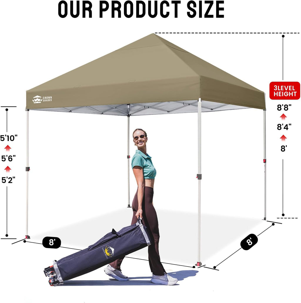 CROWN SHADES 10x10 Pop Up Canopy - Beach Tent with One Push Setup - Easy Outdoor Sun Shade for Events, Parties, Camping - Gazebo with STO-N-Go Cover Bag, Silver Coated Top, Grid White