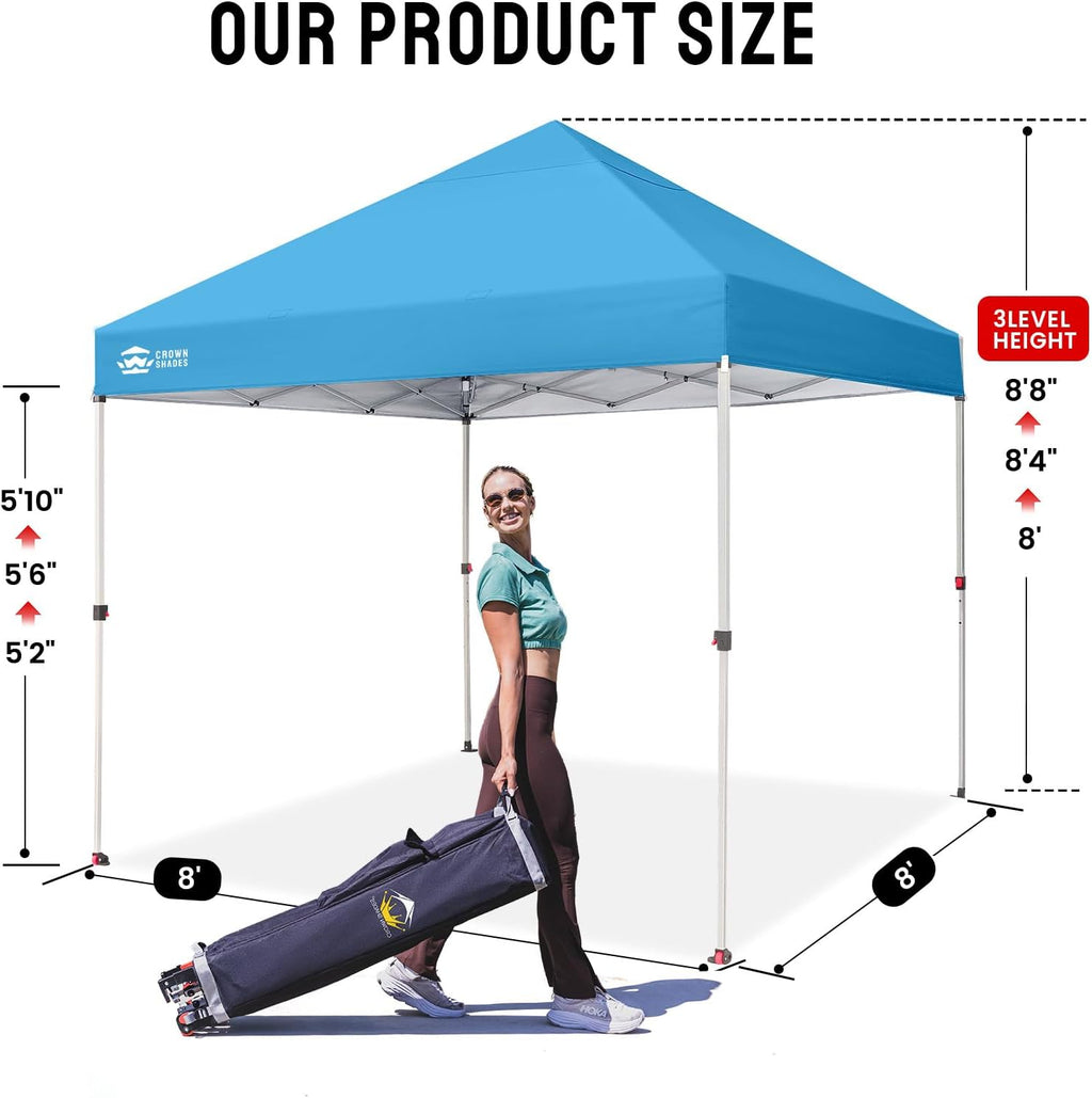 CROWN SHADES 10x10 Pop Up Canopy - Beach Tent with One Push Setup - Easy Outdoor Sun Shade for Events, Parties, Camping - Gazebo with STO-N-Go Cover Bag, Silver Coated Top, Grid White