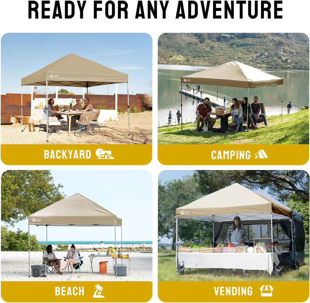 CROWN SHADES 10x10 Pop Up Canopy - Beach Tent with One Push Setup - Easy Outdoor Sun Shade for Events, Parties, Camping - Gazebo with STO-N-Go Cover Bag, Silver Coated Top, Grid White