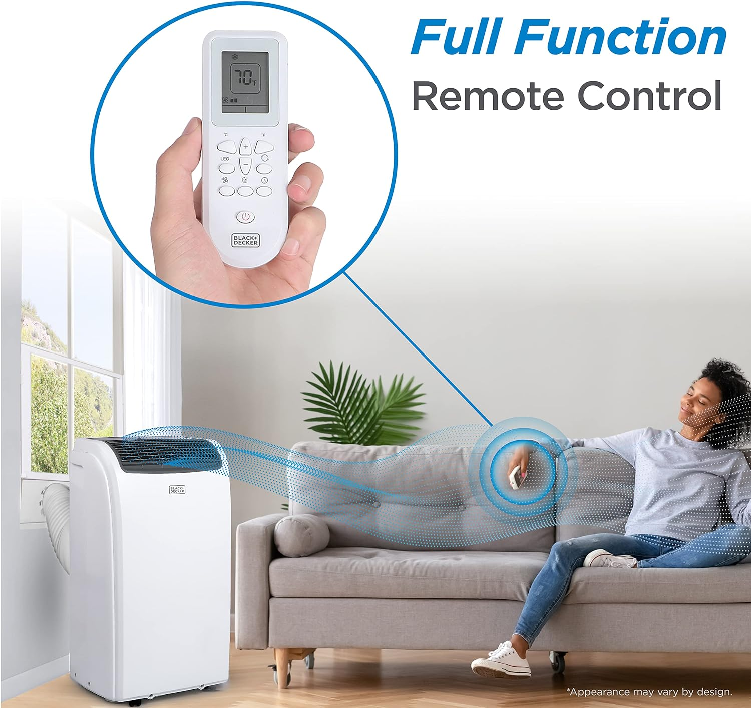 BLACK+DECKER Smart Portable Air Conditioner with Heat, 14,000 BTU ASHRAE 128 (10,000 BTU DOE) Cooling, 12,000 BTU Heating for Rooms up to 700 Sq. Ft., Follow Me Remote, BPACT14HWT, White