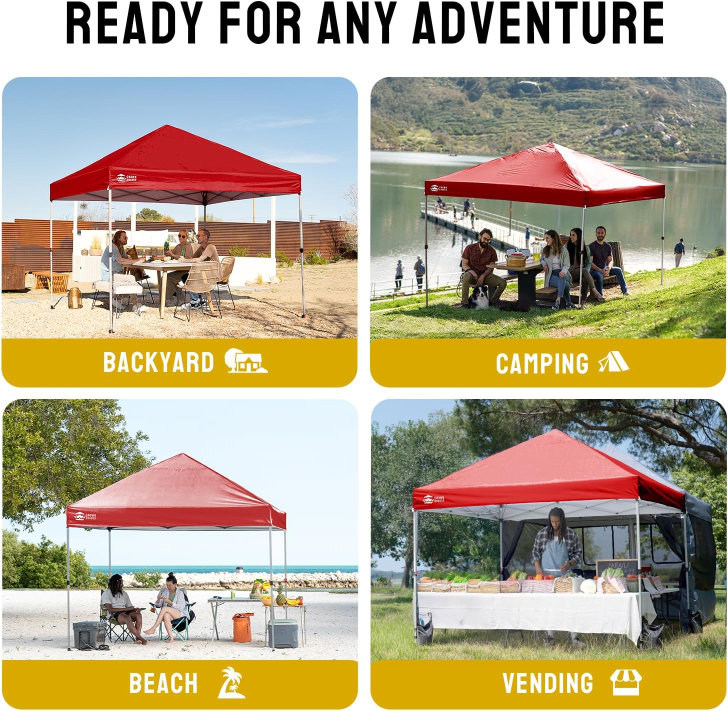 CROWN SHADES 10x10 Pop Up Canopy - Beach Tent with One Push Setup - Easy Outdoor Sun Shade for Events, Parties, Camping - Gazebo with STO-N-Go Cover Bag, Silver Coated Top, Grid White