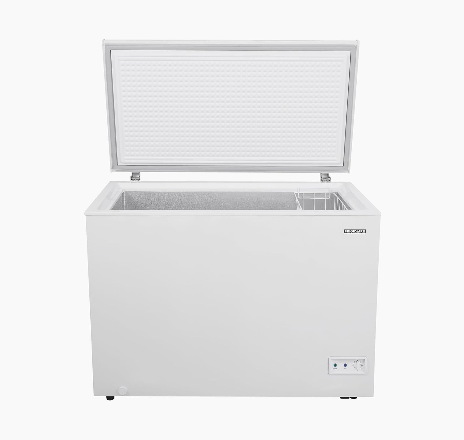 Frigidaire Chest Deep Freezer, 2.0 Cu. Ft. Capacity, Adjustable Thermostat-Removable Vinyl Coated Wire Basket-Easy Defrost Drain- Garage Ready- Pearl White