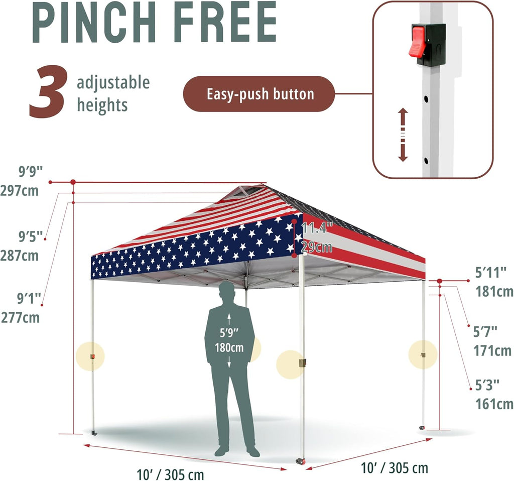 CROWN SHADES 10x10 Pop Up Canopy - Beach Tent with One Push Setup - Easy Outdoor Sun Shade for Events, Parties, Camping - Gazebo with STO-N-Go Cover Bag, Silver Coated Top, Grid White
