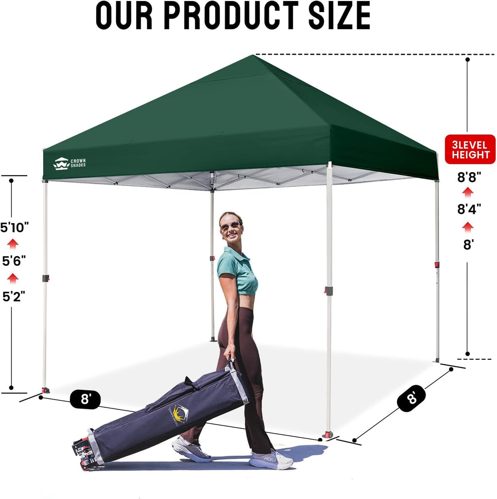 CROWN SHADES 10x10 Pop Up Canopy - Beach Tent with One Push Setup - Easy Outdoor Sun Shade for Events, Parties, Camping - Gazebo with STO-N-Go Cover Bag, Silver Coated Top, Grid White