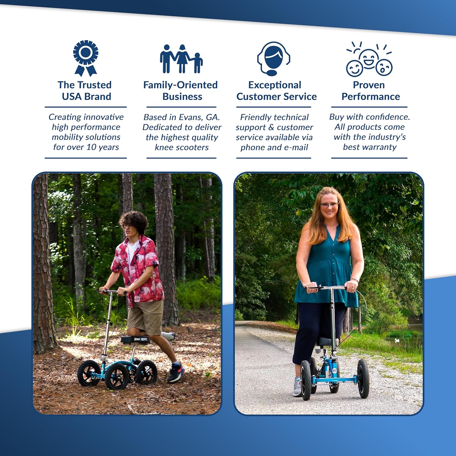 KneeRover Quad All Terrain Knee Scooter for Adults for Foot Surgery Heavy Duty Knee Walker for Broken Ankle Foot Injuries Recovery - Leg Scooter Best Knee Crutch Alternative (Metallic Blue)