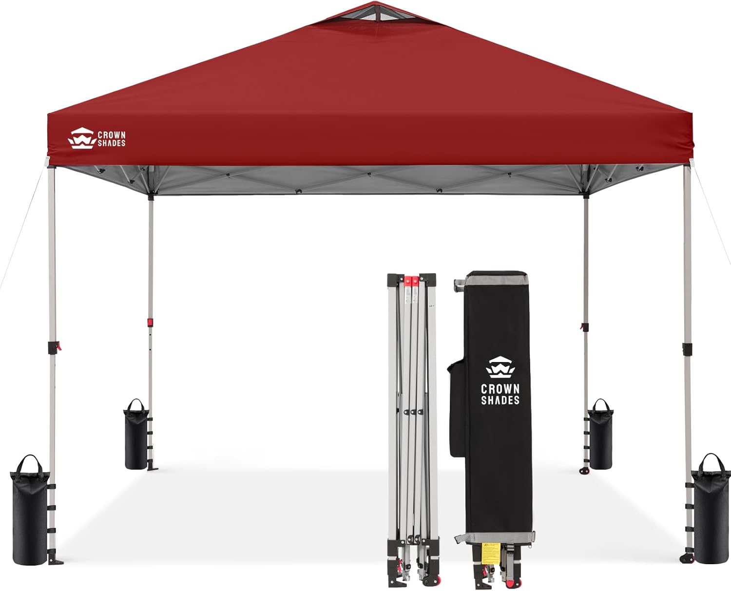 CROWN SHADES 10x10 Pop Up Canopy - Beach Tent with One Push Setup - Easy Outdoor Sun Shade for Events, Parties, Camping - Gazebo with STO-N-Go Cover Bag, Silver Coated Top, Grid White